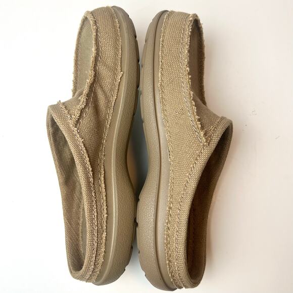 Crocs Men's Santa Cruz Canvas Slip-On Mules Boat Shoes in Khaki Size 9 - Picture 7 of 11